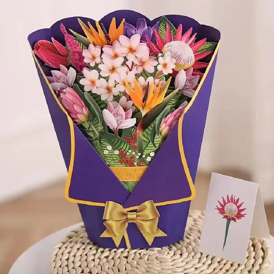1/3/5/10PCS Paper Flower Bouquet Card 3D Pops-up Bouquet Forever Paper Hand Bouquet Valentine's Day Gift Mother's Day Cards
