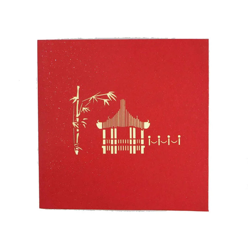 1pcs Wedding Party Creative 3D Invitations Cards Classic Chinese Style Building Wish Cards Greet Crads Festive Supplies