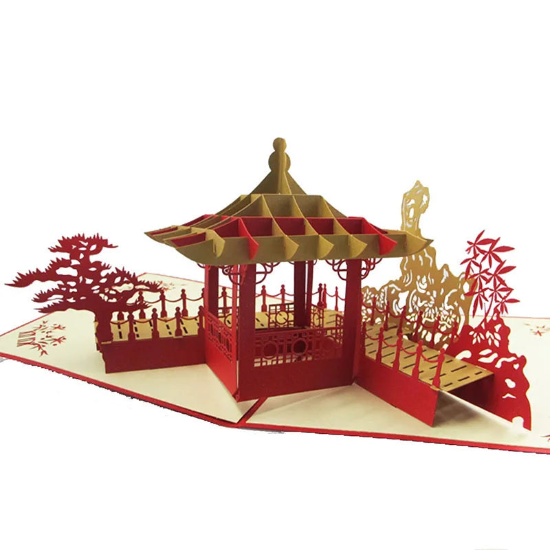 1pcs Wedding Party Creative 3D Invitations Cards Classic Chinese Style Building Wish Cards Greet Crads Festive Supplies