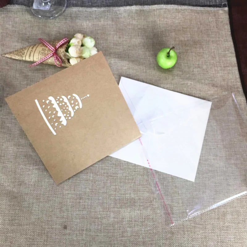 1pcs Vintage Handmade Happy Birthday 3D Pop Up Greeting Cards Gift Cake Card With Envelope Postcard Invitation Anniversary Decor