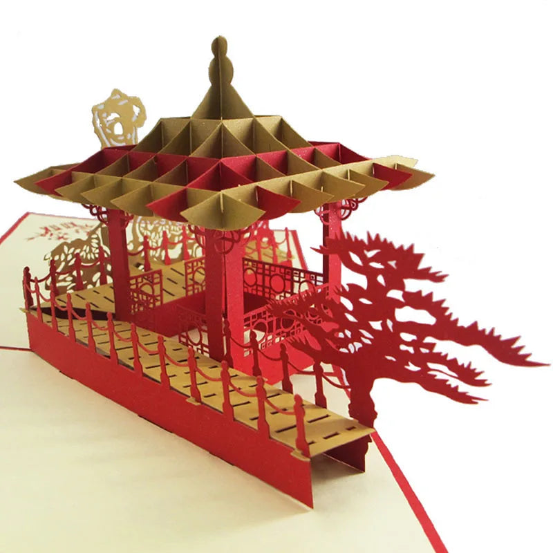1pcs Wedding Party Creative 3D Invitations Cards Classic Chinese Style Building Wish Cards Greet Crads Festive Supplies