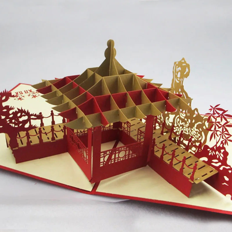 1pcs Wedding Party Creative 3D Invitations Cards Classic Chinese Style Building Wish Cards Greet Crads Festive Supplies