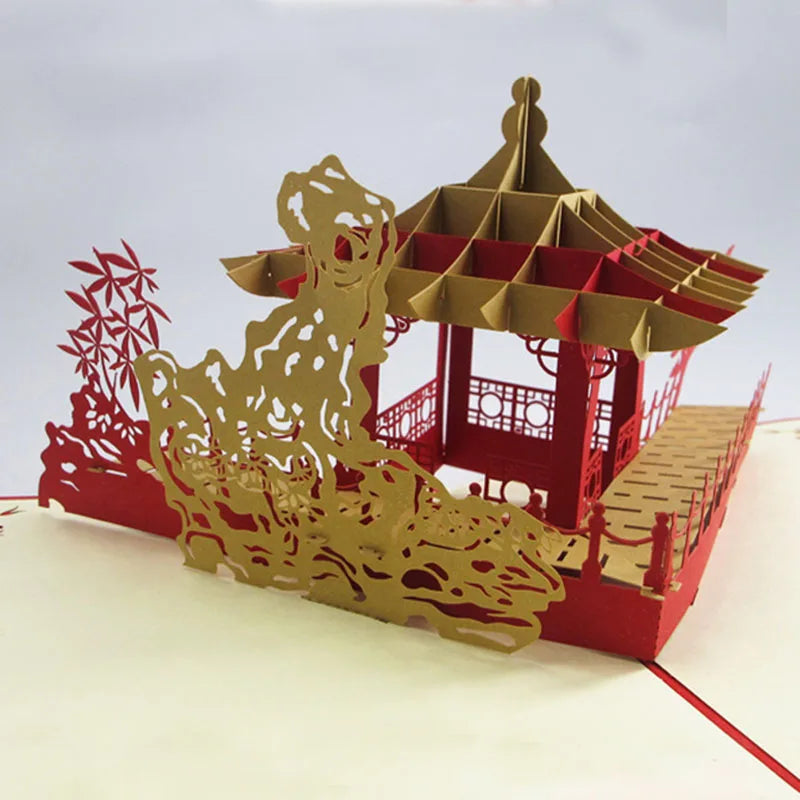 1pcs Wedding Party Creative 3D Invitations Cards Classic Chinese Style Building Wish Cards Greet Crads Festive Supplies