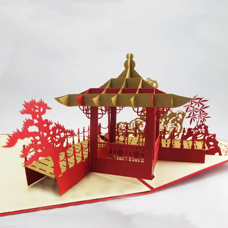 1pcs Wedding Party Creative 3D Invitations Cards Classic Chinese Style Building Wish Cards Greet Crads Festive Supplies