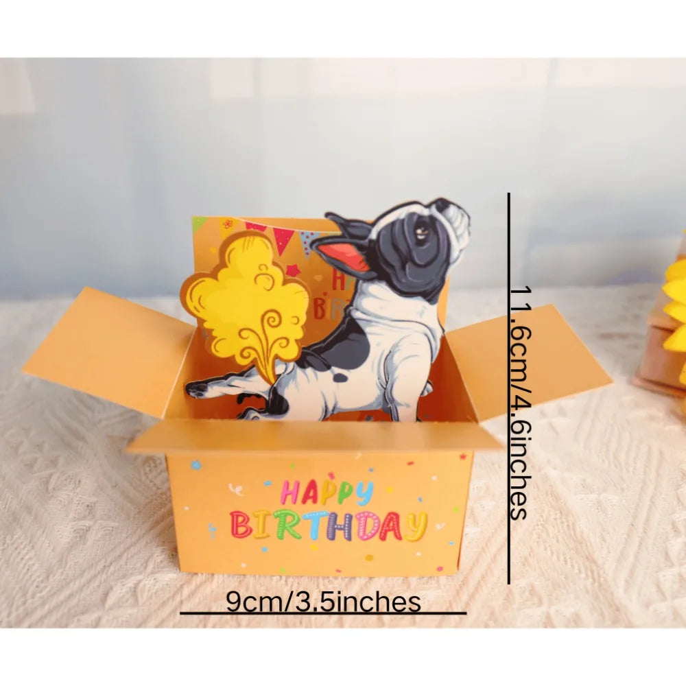 3D Pop Up Birthday Card with French Bulldog Funny Happy Birthday Surprise Gift with Envelope Notecard for Women Men Girls Boys