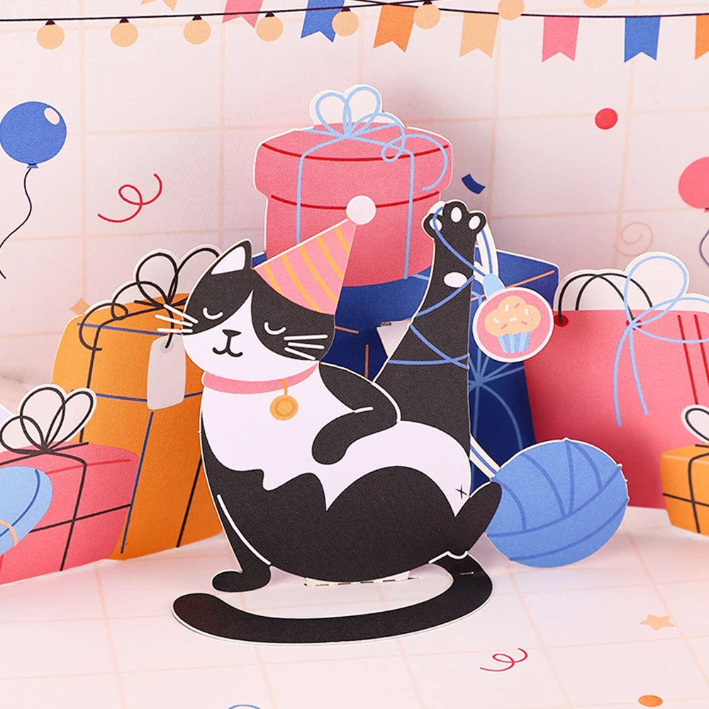 Cat Birthday Pop Up Card Celebration Birthday Greeting Cards Creative Gift Birthday Present For Lover Parents Children Friend