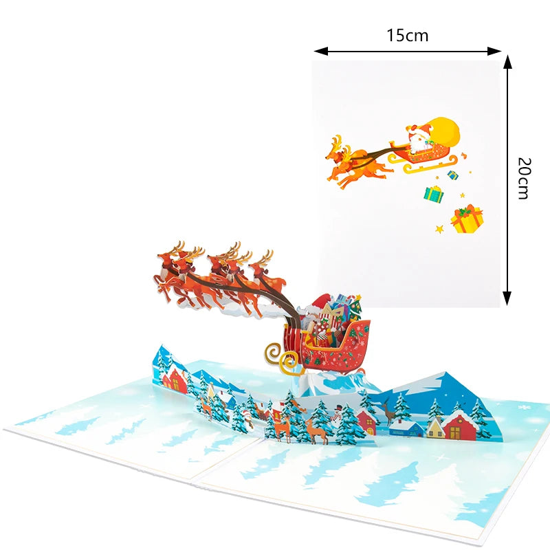 Folding Christmas Greeting Card With Envelope Santa Claus Snowman Xmas 3D Pop UP Invitation Card Postcard Navidad New Year Decor