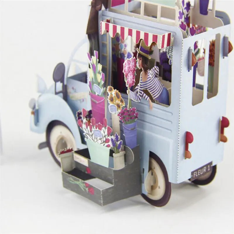 Christmas 3D Pop Up Flowers Car Greeting Cards Thank You Card Valentine Anniversary Birthday Party Invitations Card Paper Craft