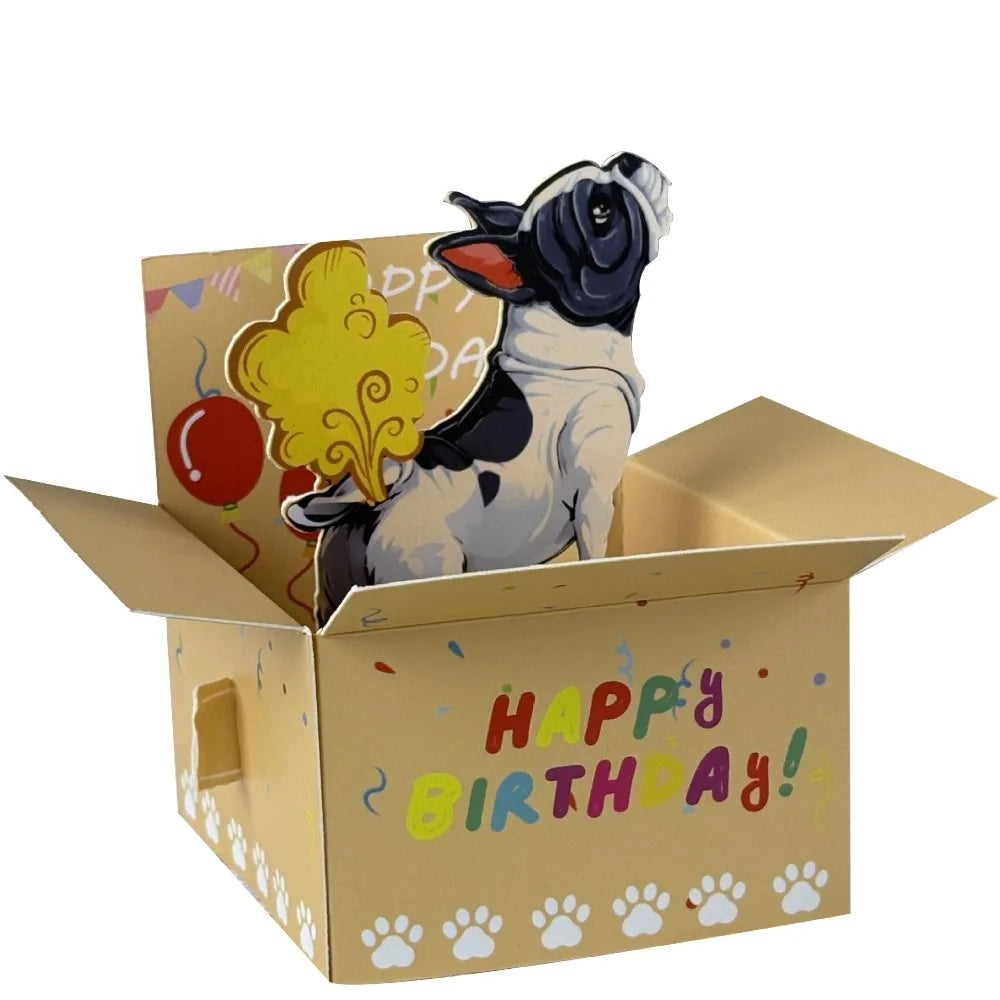 3D Pop Up Birthday Card with French Bulldog Funny Happy Birthday Surprise Gift with Envelope Notecard for Women Men Girls Boys