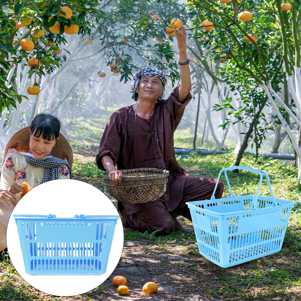 Plastic Basket With Handles Large-Capacity Mall Shopping Basket Hollow Portable Organizer Toys Snack Fruit Baskets Bath Baske