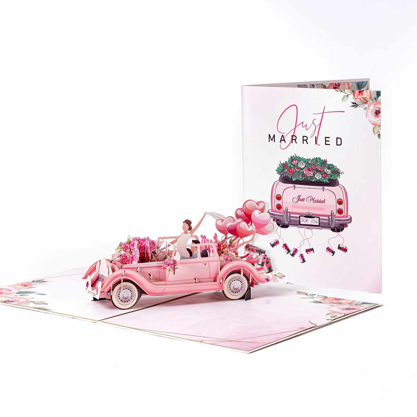 Valentine Wedding Car Balloon Flower Couple Pop up Card