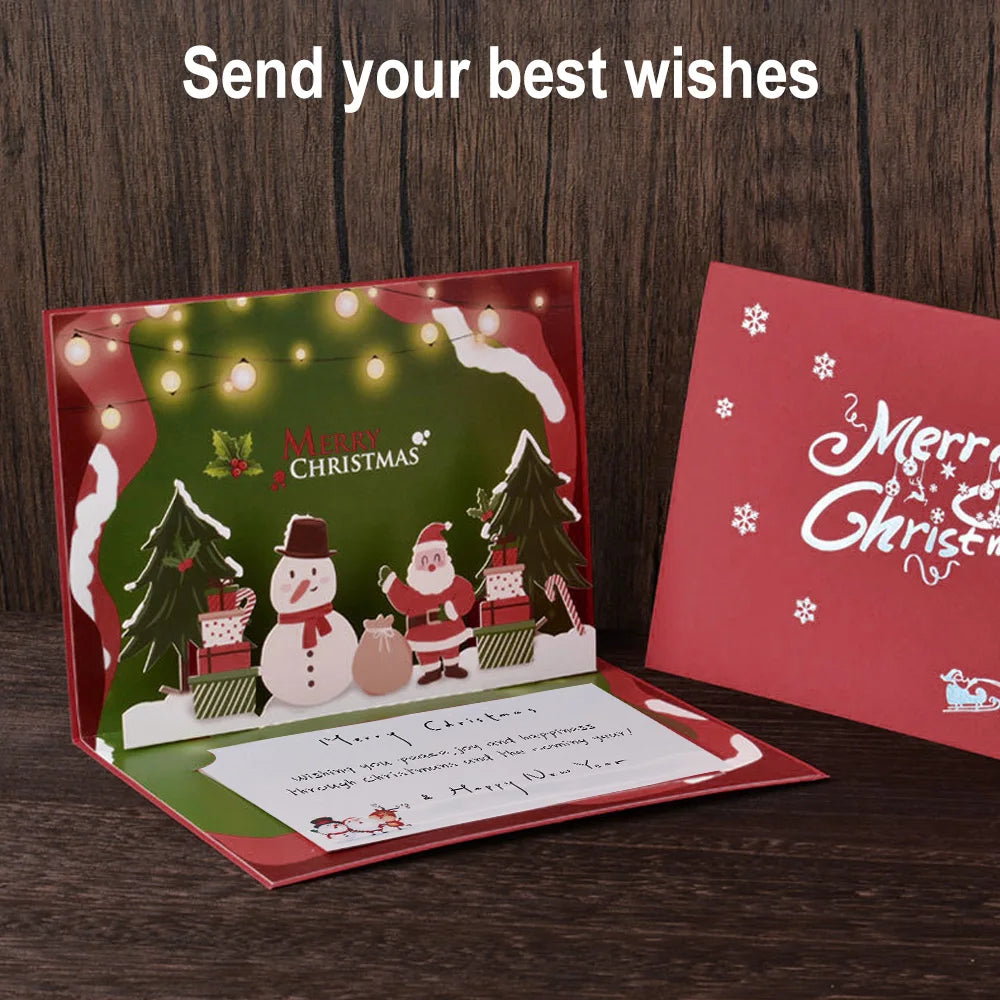 3D Santa Greeting Cards Folding Merry Christmas Best Wishes Card Xmas Gift for New Year Blessing Pop Up Christmas Gift Card