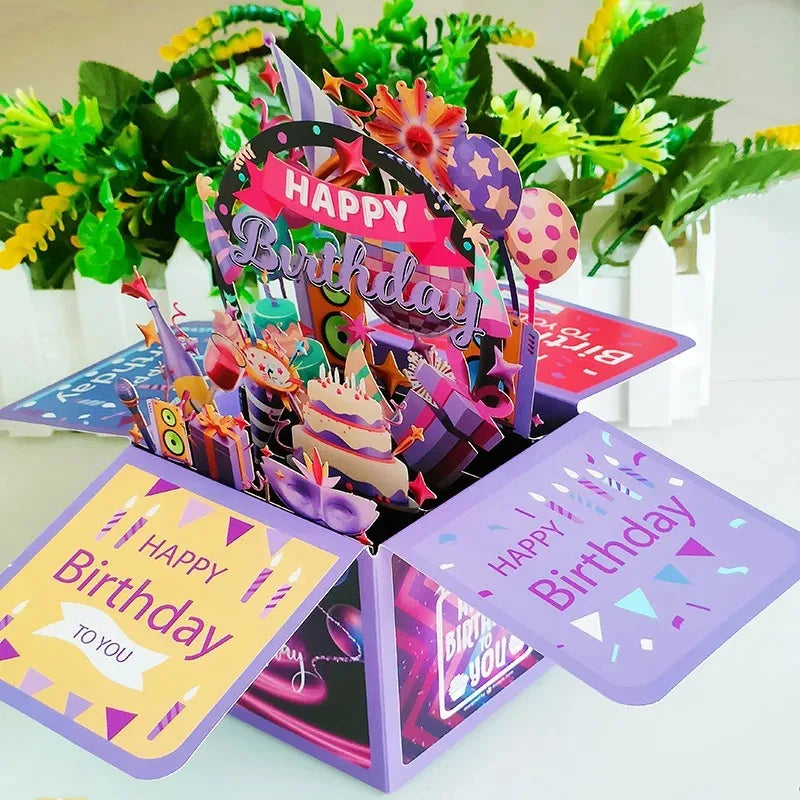 Special Gift Birthday Wishes 3D Pop Up Card With Music Lights Happy Birthday Creative Stereoscopic Box Gift For Kid Family Decor