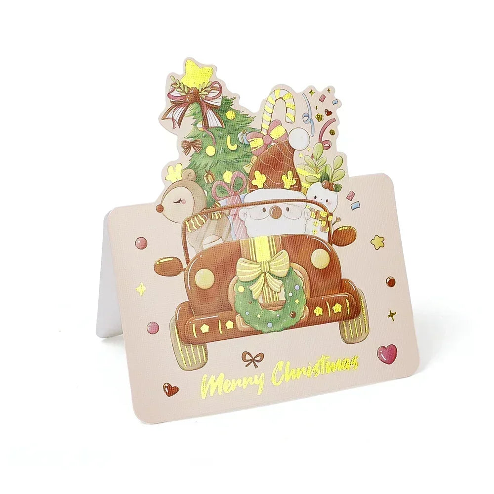 20/10/5/1Pcs Christmas Cards Greeting Invitations Foldable Bronzing Gifts Letter Home Xmas Party Envelope Decoration Accessories