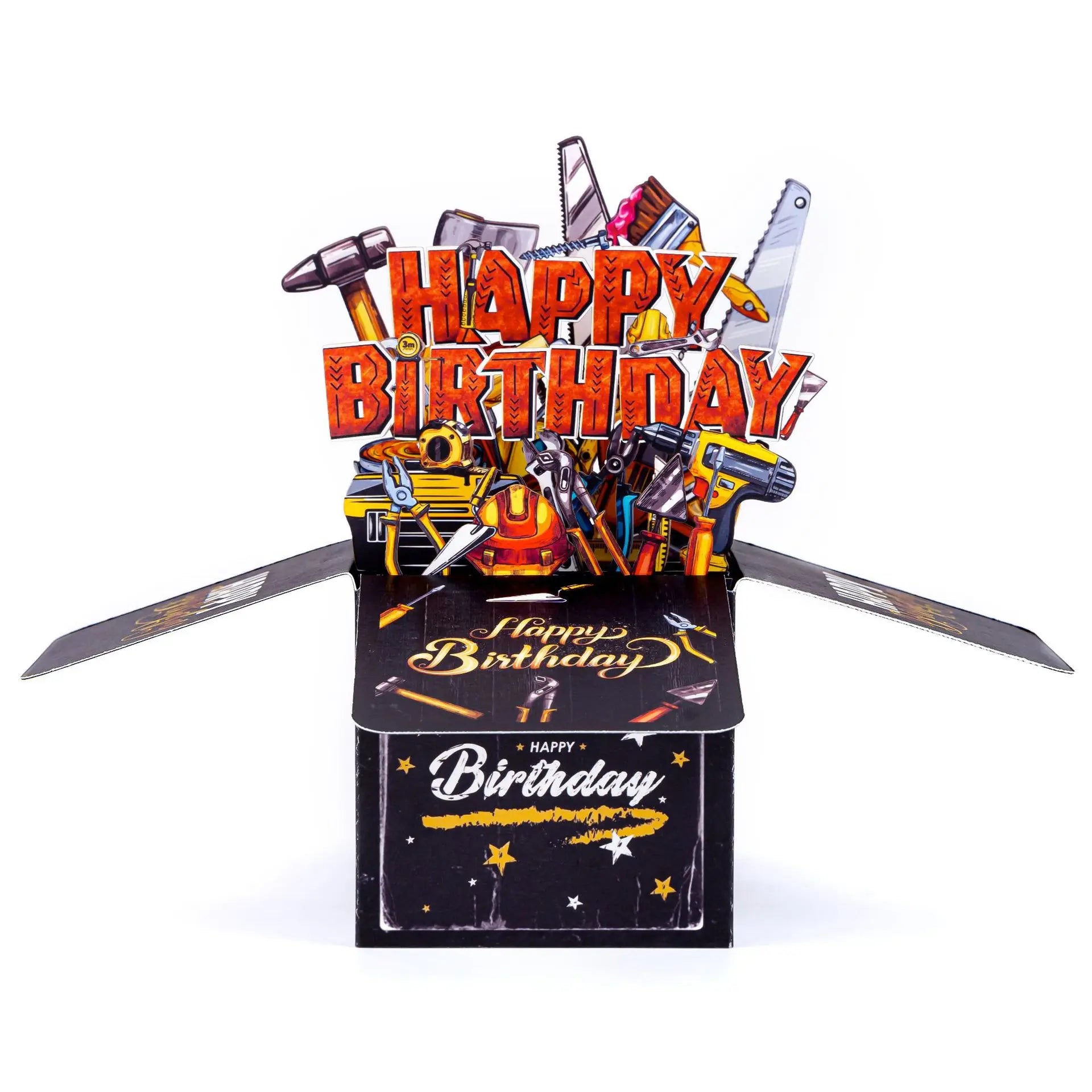 Black Golden 3D Pop-Up Birthday Gift Box Card - with Envelope