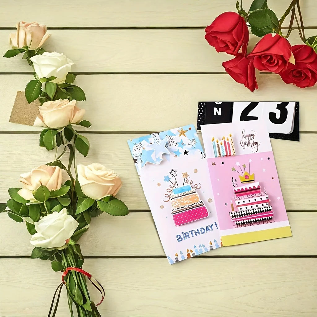 8pcs/set, Birthday 3D Greeting Cards With Envelopes, Greeting Cards, Christmas Greeting Cards,  Blessings Greeting Cards