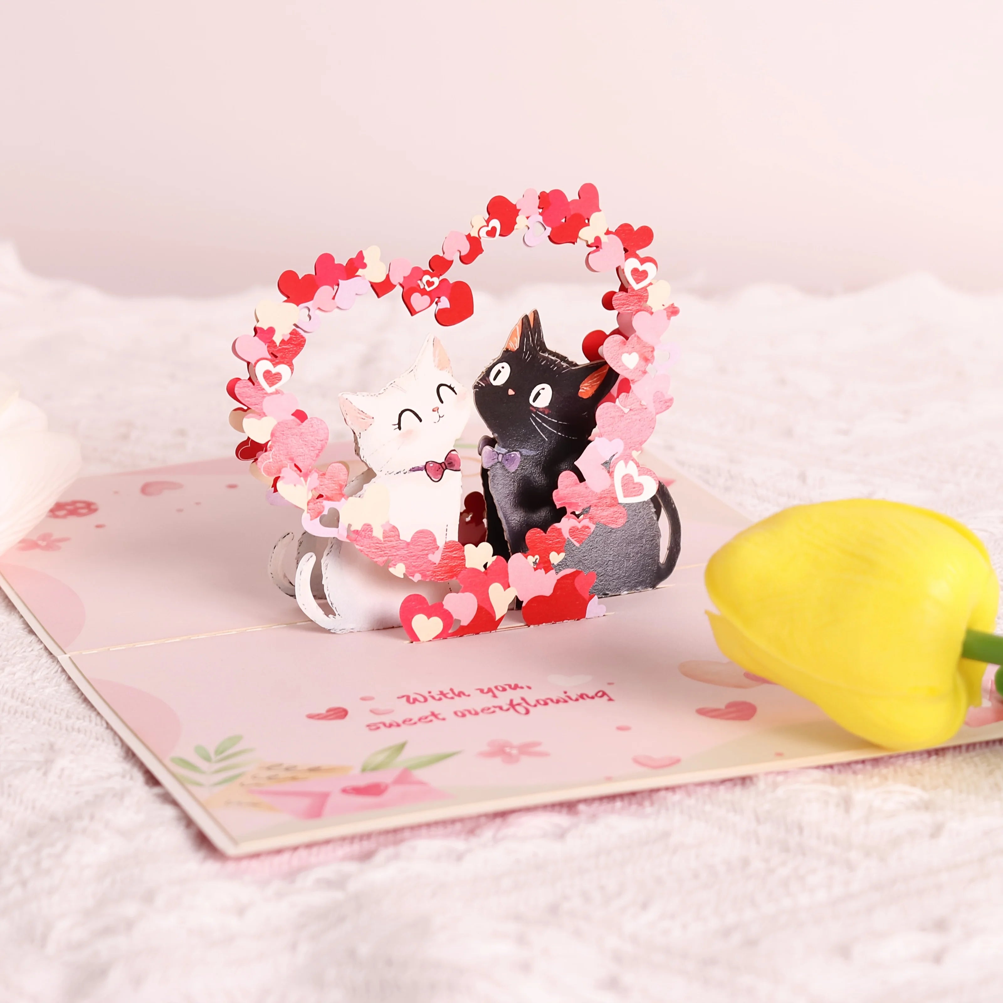 3D Cat Valentine Pop-up Card,Cute Couples Gift,Handmade Romantic Greeting Card