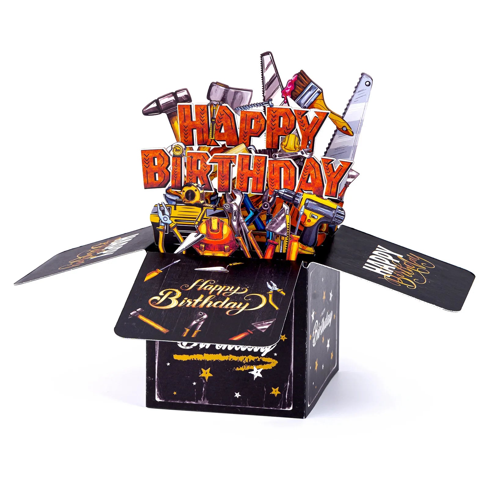Black Golden 3D Pop-Up Birthday Gift Box Card - with Envelope