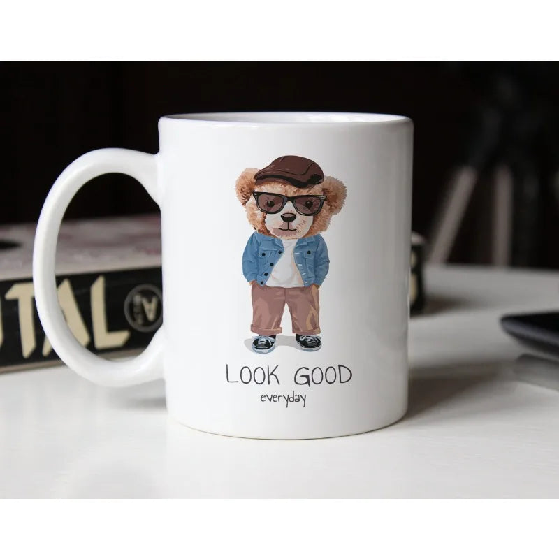 Cute Little Bear Coffee Milk Mugs Mocha Cat Couple