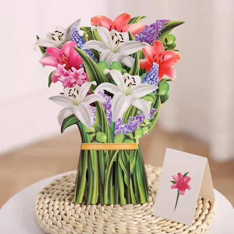 1/3/5/10PCS Paper Flower Bouquet Card 3D Pops-up Bouquet Forever Paper Hand Bouquet Valentine's Day Gift Mother's Day Cards