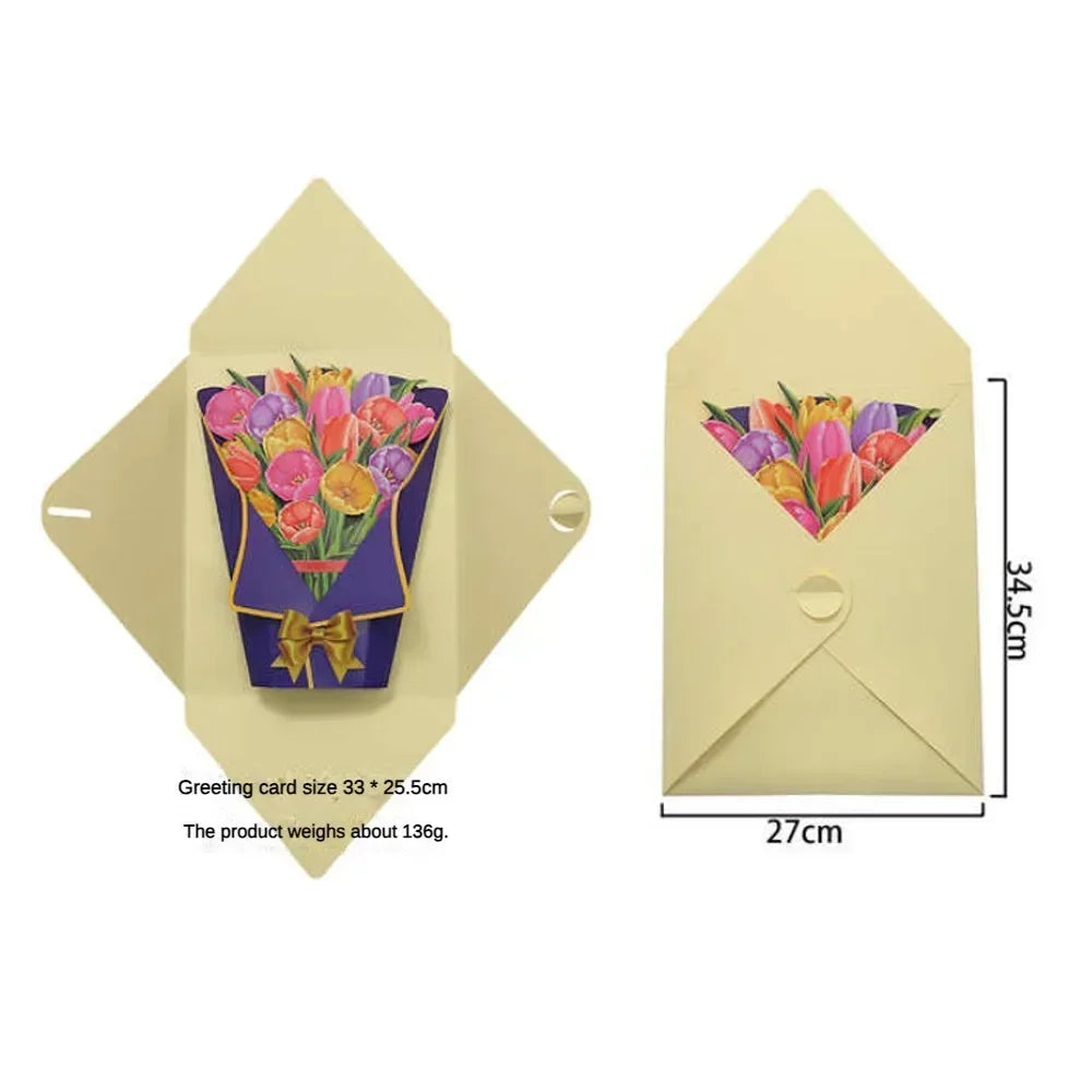 1/3/5/10PCS Paper Flower Bouquet Card 3D Pops-up Bouquet Forever Paper Hand Bouquet Valentine's Day Gift Mother's Day Cards