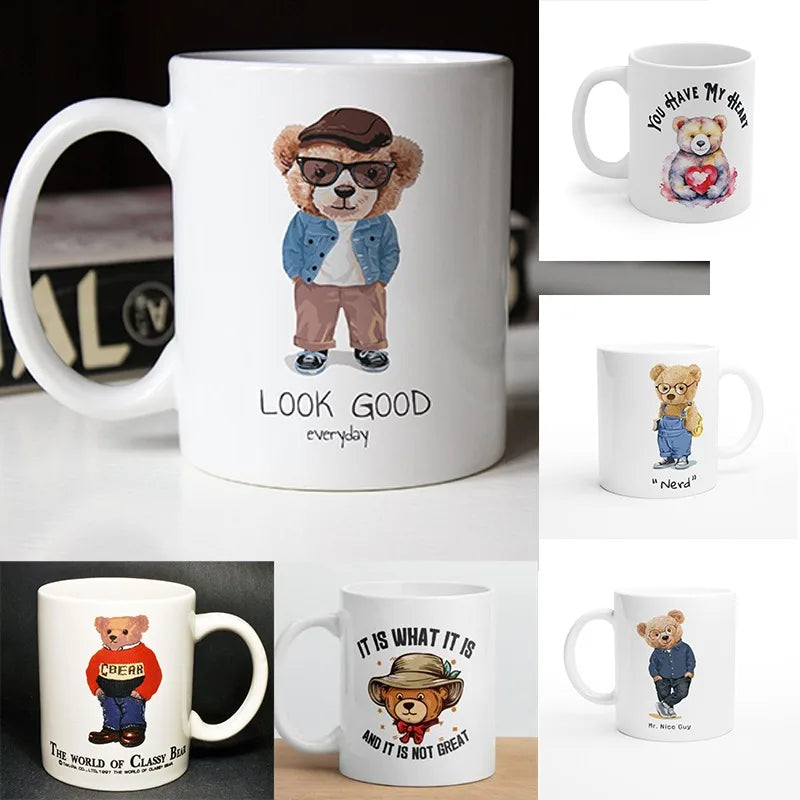 Cute Little Bear Coffee Milk Mugs Mocha Cat Couple
