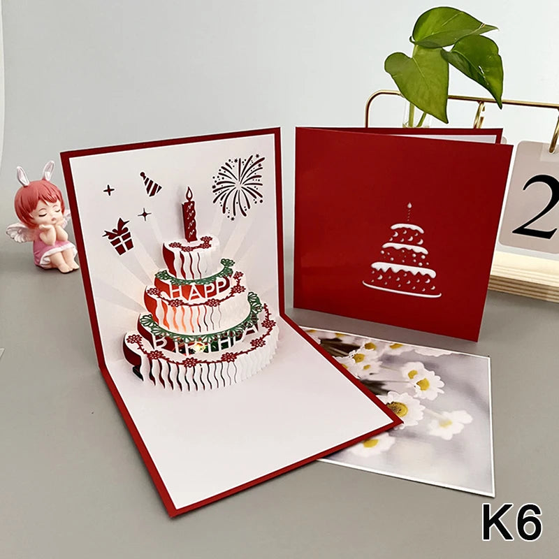 3D Light Music Birthday Card Pop Up Cake Creative Greeting Card Happy Birthday Party Gift For Family Friends