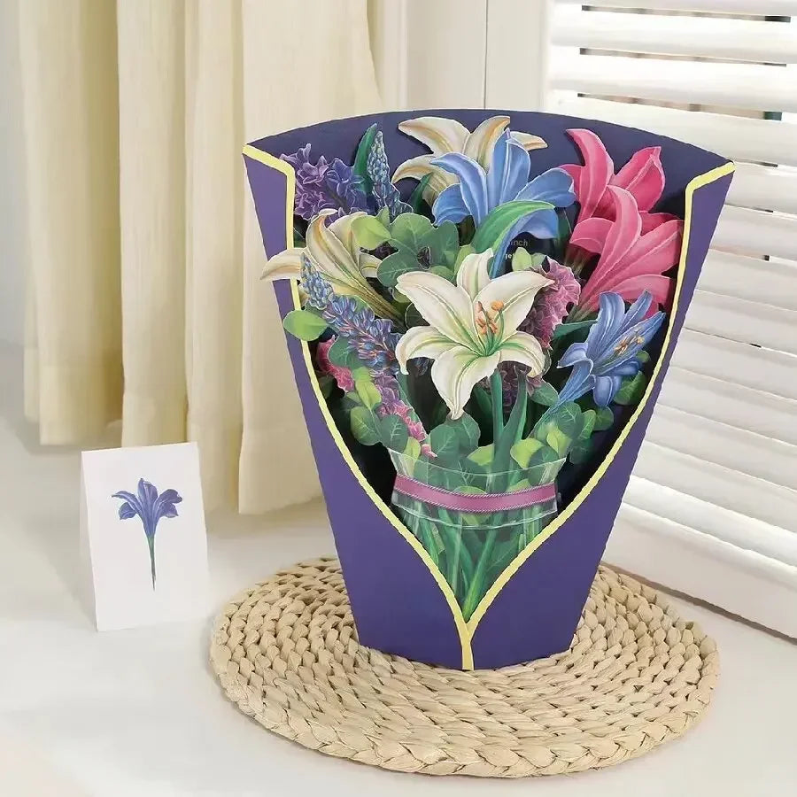1/3/5/10PCS Paper Flower Bouquet Card 3D Pops-up Bouquet Forever Paper Hand Bouquet Valentine's Day Gift Mother's Day Cards