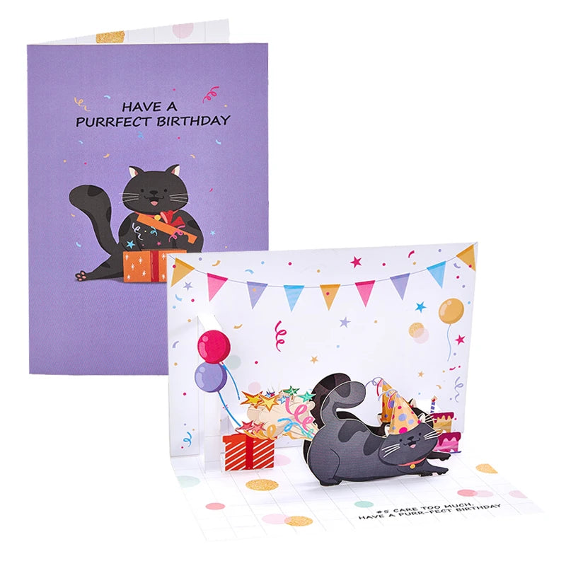 Cat Birthday Pop Up Card Celebration Birthday Greeting Cards Creative Gift Birthday Present For Lover Parents Children Friend