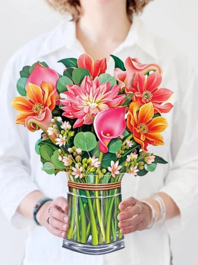 3D Pop Up Flower Greeting Card Paper Up Flower Bouque Postcard Gifts for Birthday Valentine's Mothers Day