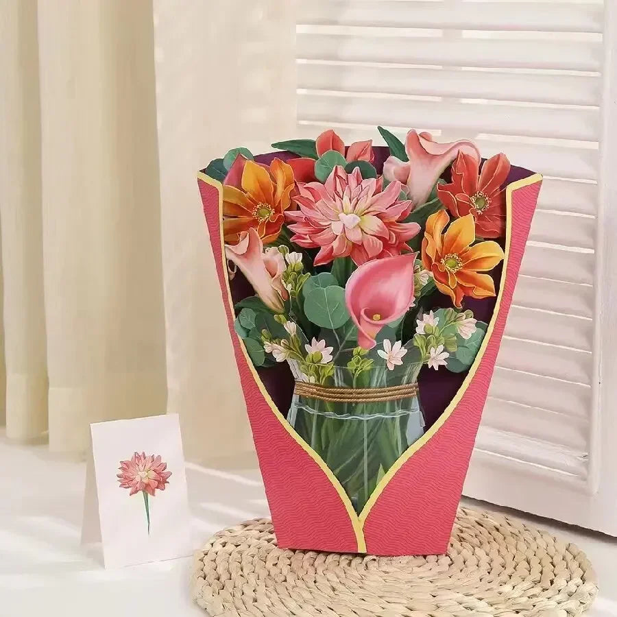 1/3/5/10PCS Paper Flower Bouquet Card 3D Pops-up Bouquet Forever Paper Hand Bouquet Valentine's Day Gift Mother's Day Cards