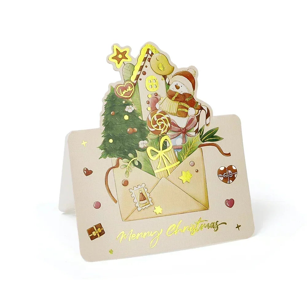 20/10/5/1Pcs Christmas Cards Greeting Invitations Foldable Bronzing Gifts Letter Home Xmas Party Envelope Decoration Accessories