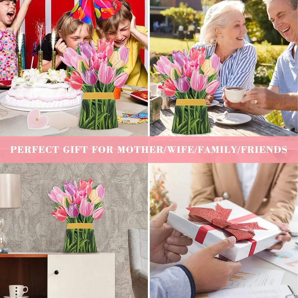 1/3/5/10PCS Paper Flower Bouquet Card 3D Pops-up Bouquet Forever Paper Hand Bouquet Valentine's Day Gift Mother's Day Cards
