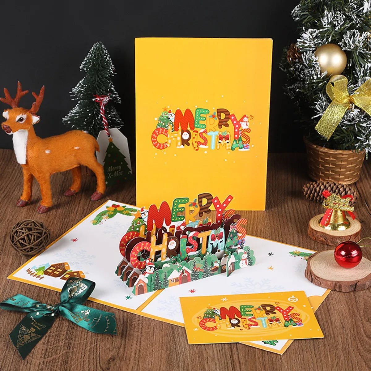 1/9/12/16/24pcs of small pop-up Christmas gift cards with envelopes and stickers, adorable holiday pop-up card kit for Christmas