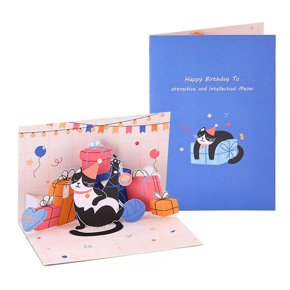 Cat Birthday Pop Up Card Celebration Birthday Greeting Cards Creative Gift Birthday Present For Lover Parents Children Friend