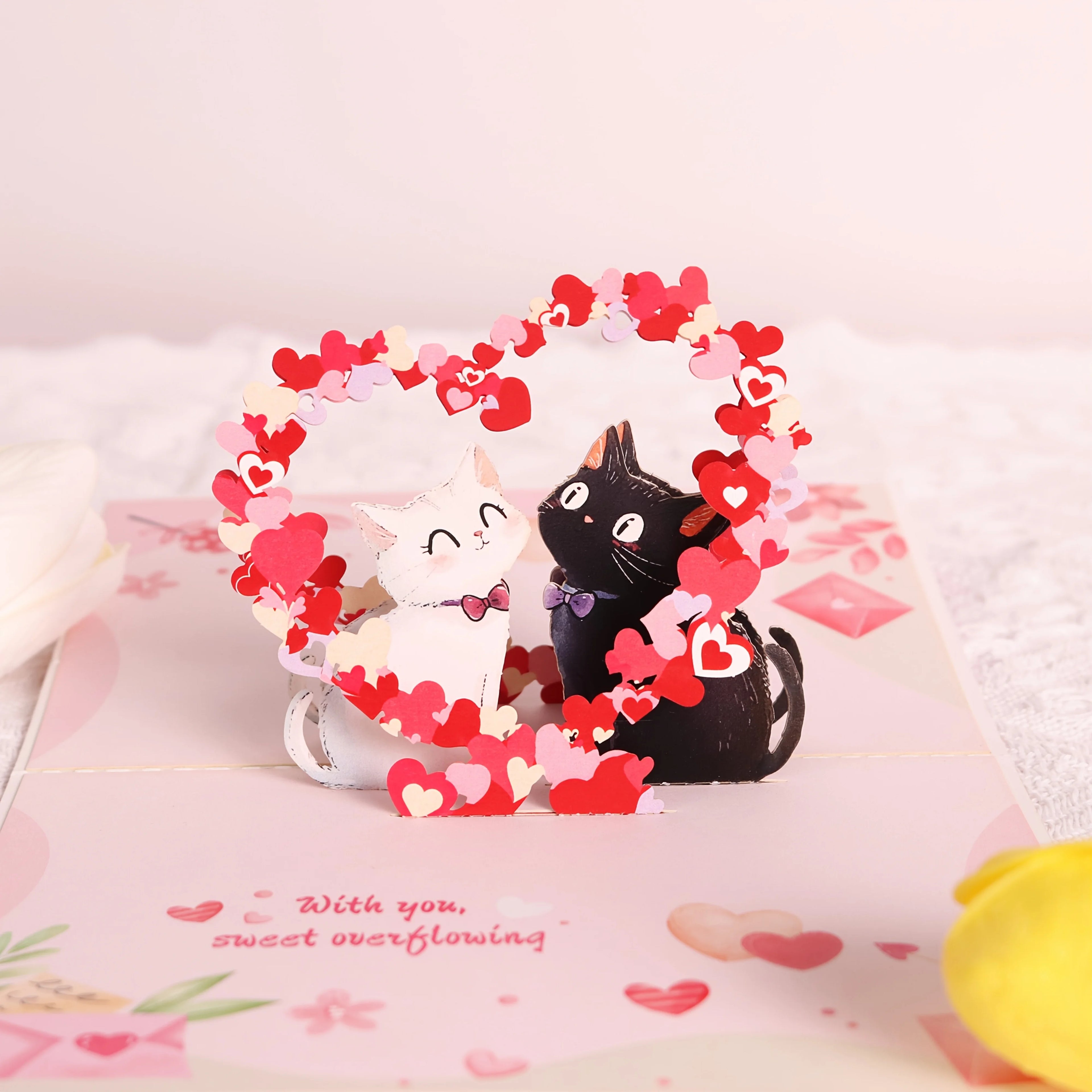 3D Cat Valentine Pop-up Card,Cute Couples Gift,Handmade Romantic Greeting Card