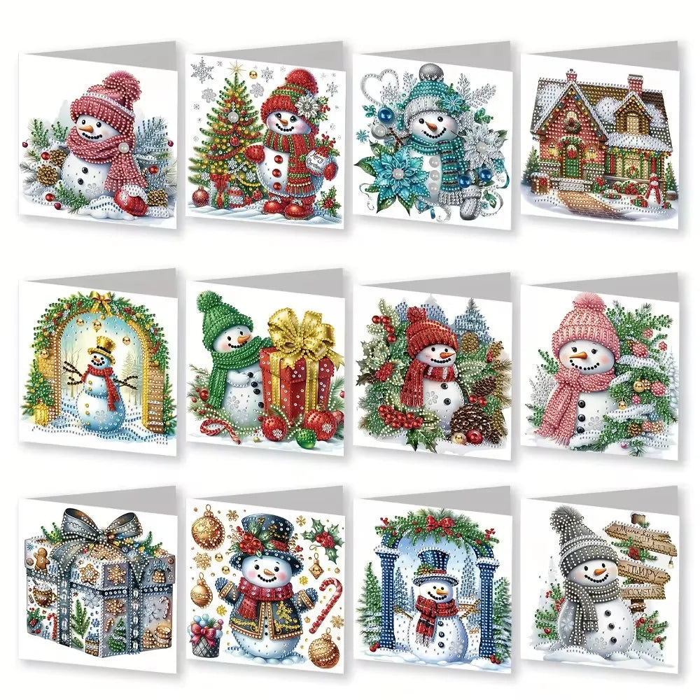 12pcs Christmas Cards Diamond Painting Card Diy Diamond Embroidery With Envelope Card Set Christmas Gift Festival Greeting Card
