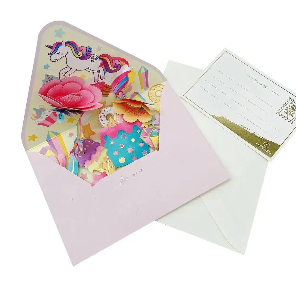 Romantic Flower Birthday Christmas Card with Envelope Paper Flowers Postcard Valentines Gifts 3D Pop-up Greeting Cards
