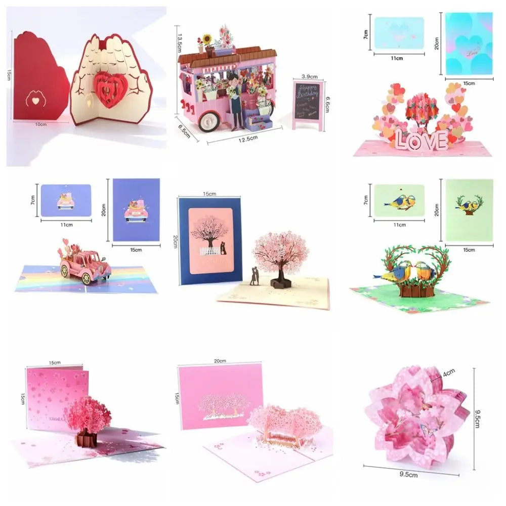 Happy Valentines Day 3D Pop-Up Valentine's Day Cards Handwriting Invitation Pop UP Greeting Card