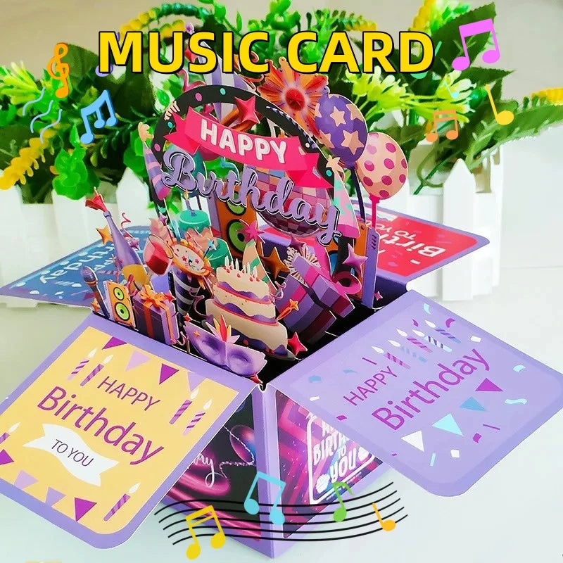 Special Gift Birthday Wishes 3D Pop Up Card With Music Lights Happy Birthday Creative Stereoscopic Box Gift For Kid Family Decor