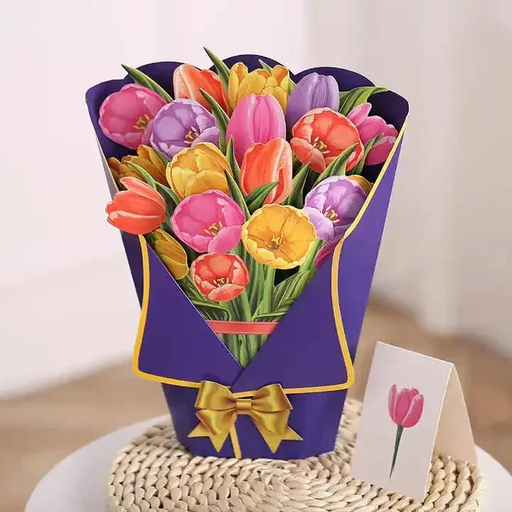 1/3/5/10PCS Paper Flower Bouquet Card 3D Pops-up Bouquet Forever Paper Hand Bouquet Valentine's Day Gift Mother's Day Cards