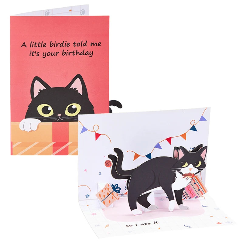 Cat Birthday Pop Up Card Celebration Birthday Greeting Cards Creative Gift Birthday Present For Lover Parents Children Friend