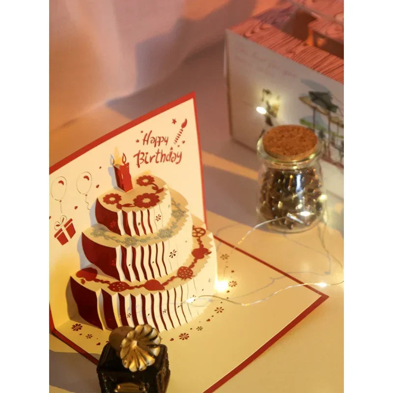 Musical Birthday Greeting Cards 3D Pop Up Gift Card with Led Music