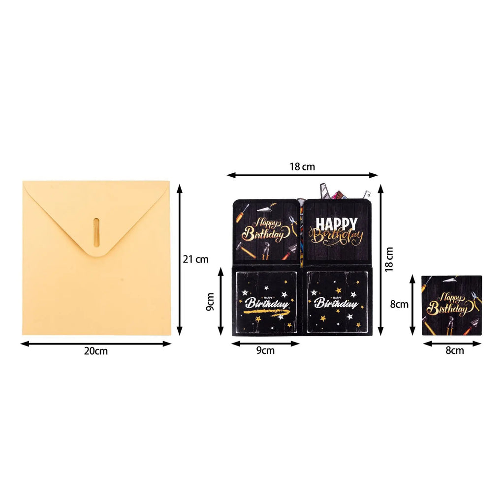 Black Golden 3D Pop-Up Birthday Gift Box Card - with Envelope
