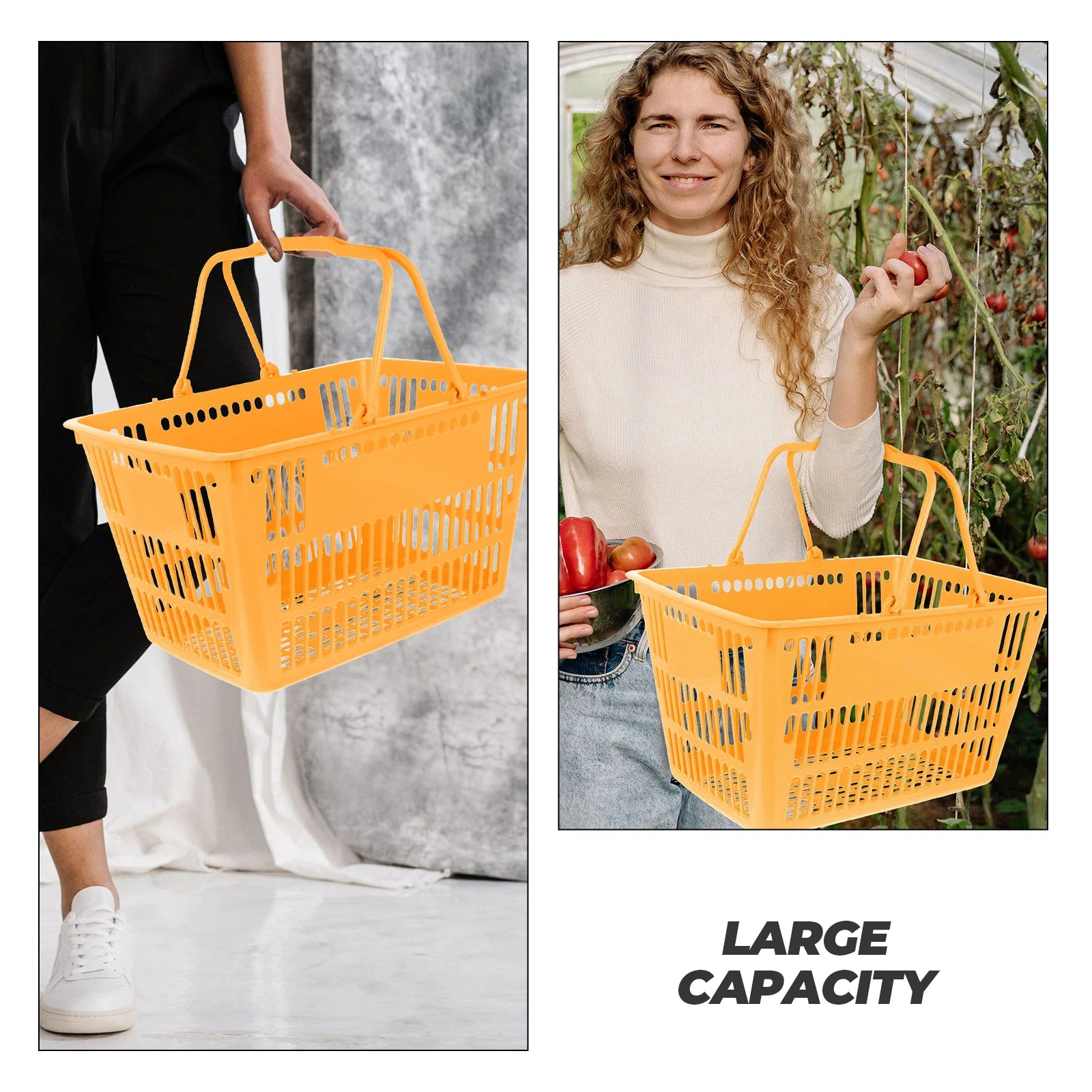 Plastic Basket With Handles Large-Capacity Mall Shopping Basket Hollow Portable Organizer Toys Snack Fruit Baskets Bath Baske