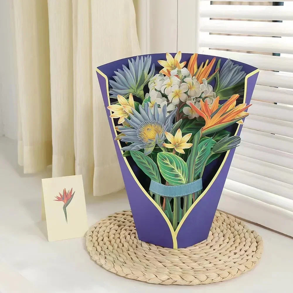 1/3/5/10PCS Paper Flower Bouquet Card 3D Pops-up Bouquet Forever Paper Hand Bouquet Valentine's Day Gift Mother's Day Cards