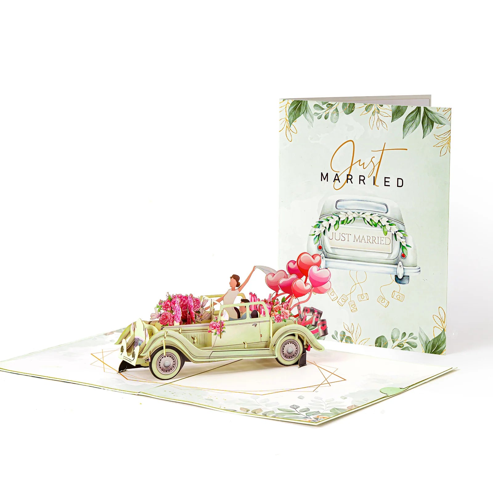Valentine Wedding Car Balloon Flower Couple Pop up Card