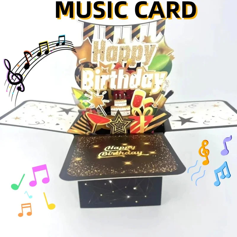 Special Gift Birthday Wishes 3D Pop Up Card With Music Lights Happy Birthday Creative Stereoscopic Box Gift For Kid Family Decor