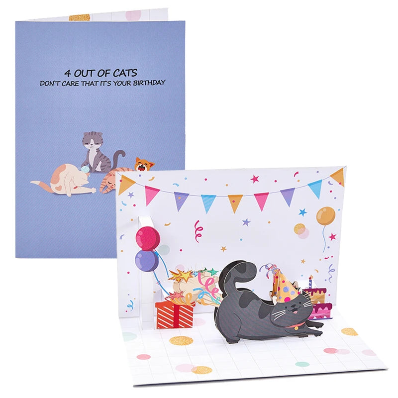 Cat Birthday Pop Up Card Celebration Birthday Greeting Cards Creative Gift Birthday Present For Lover Parents Children Friend