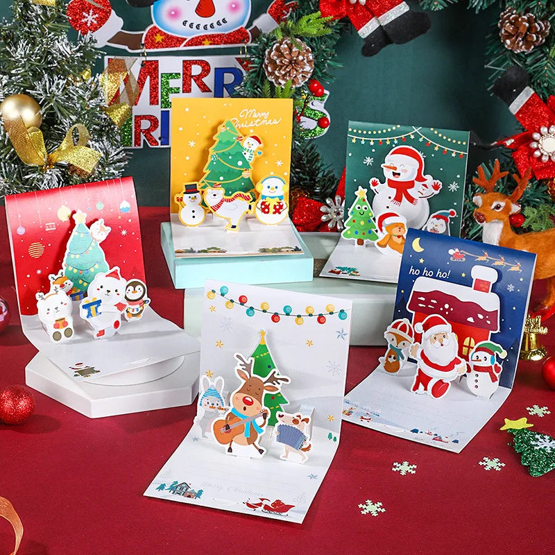 1/9/12/16/24pcs of small pop-up Christmas gift cards with envelopes and stickers, adorable holiday pop-up card kit for Christmas